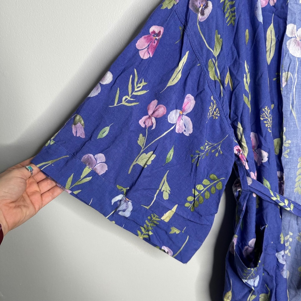 Uncommon Goods Floral Kimono Robe Women XS/S Blue Excellent Botanical Lyocell - Picture 2 of 6